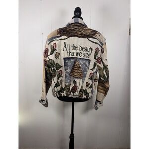 Vintage Painted Pony Tapestry Jacket O/S Floral Cottagecore Grannycore Bees